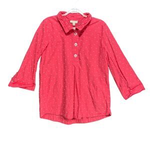 APPLESEEDS Womens Popover Tunic Top Size L Pink Clip Dot Ruffle Mock Neck Preppy